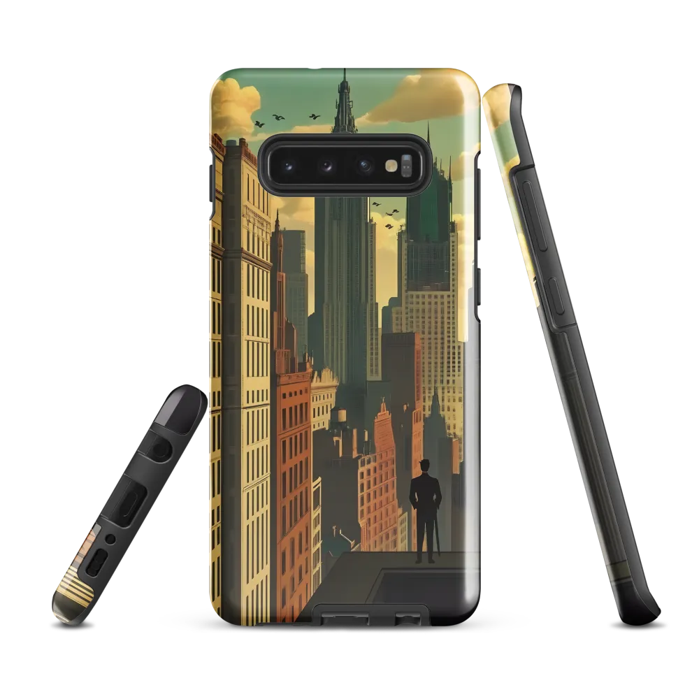 Urban Dreams: A Silhouette in Art Deco Cityscape | Phone Case |  S10 Plus | Tough Case | Glossy