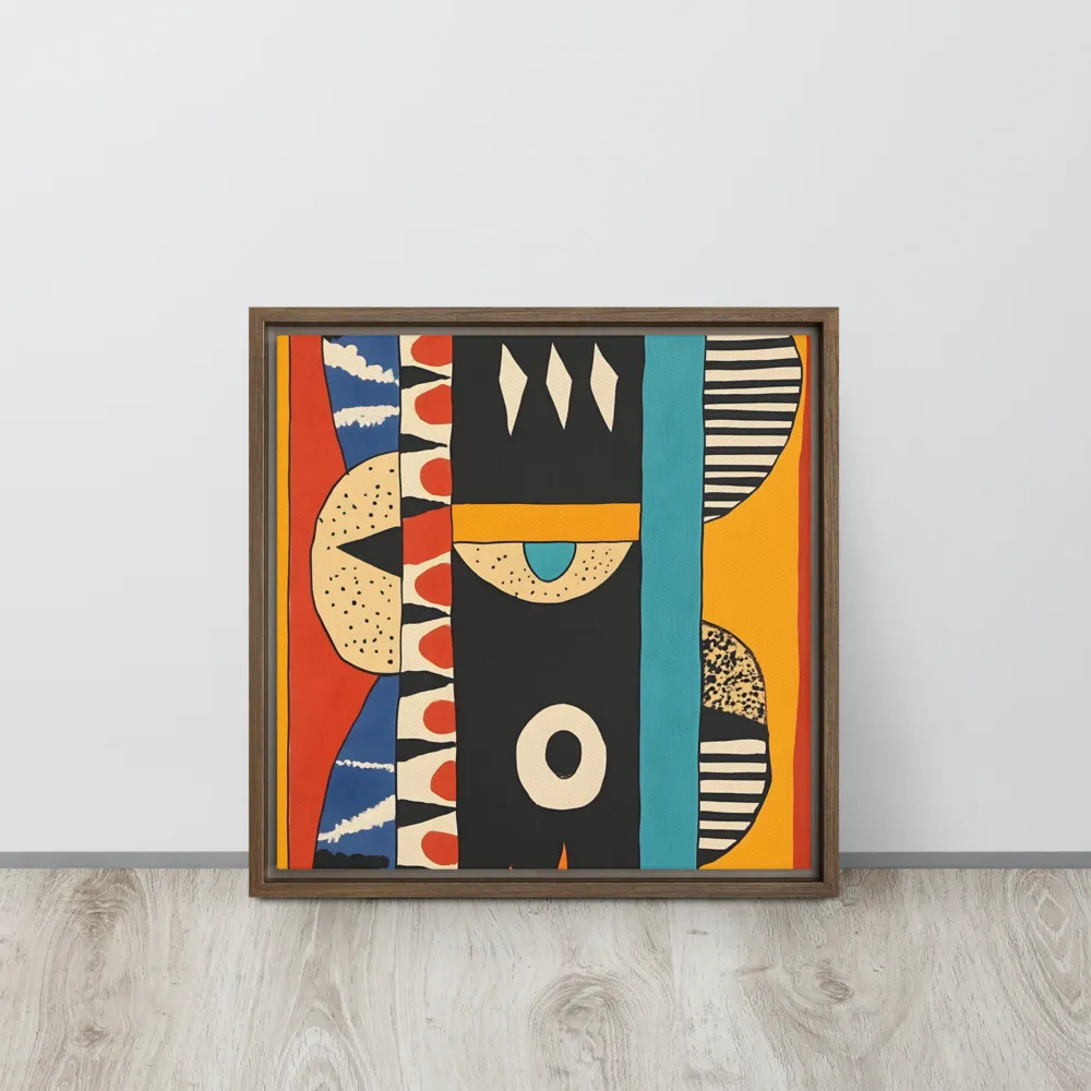 Playful Geometry: A Modern Abstract Exploration | Canvas with Brown Frame | 16″×16″