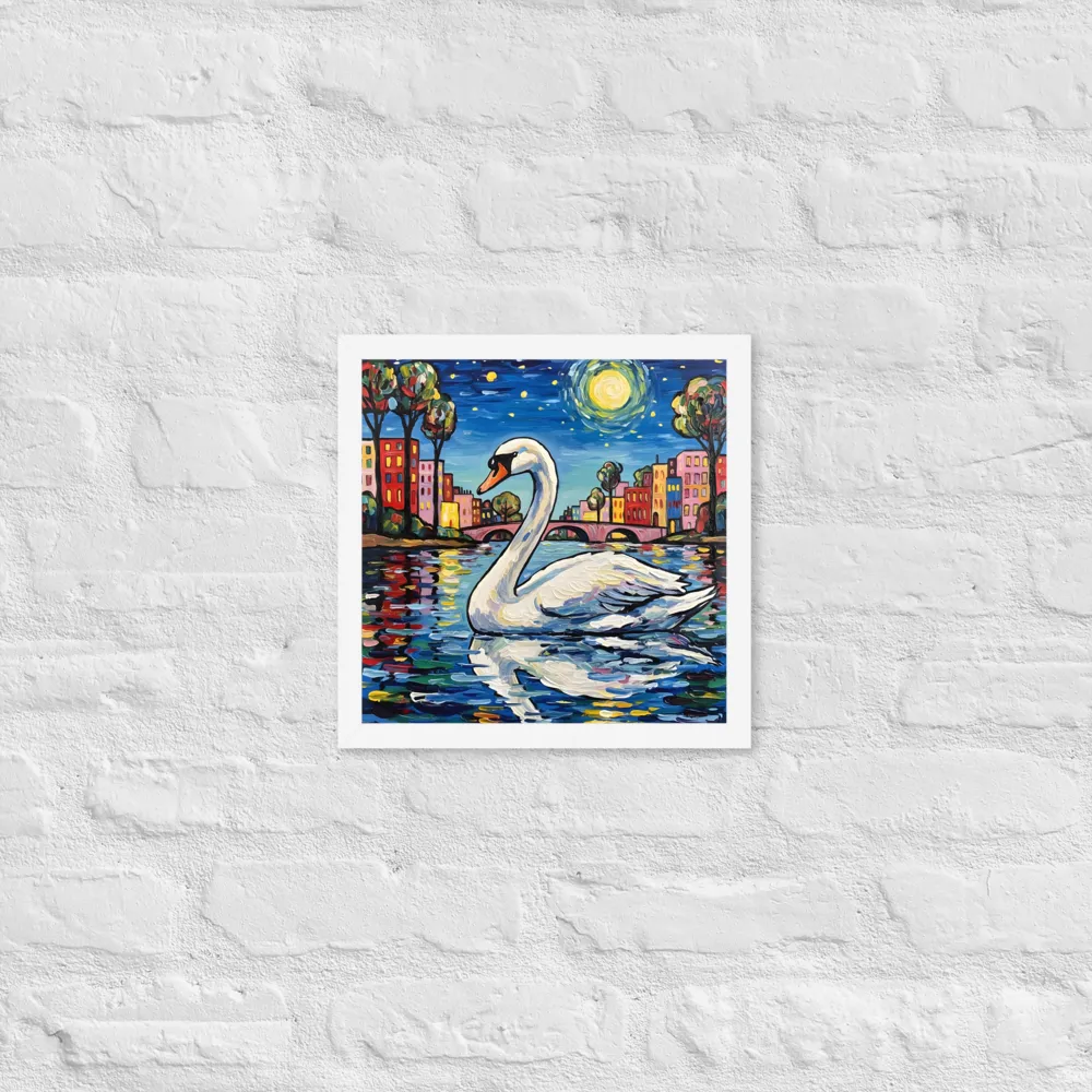 Moonlit Swan 
 Poster with White Frame | 12″x 12″