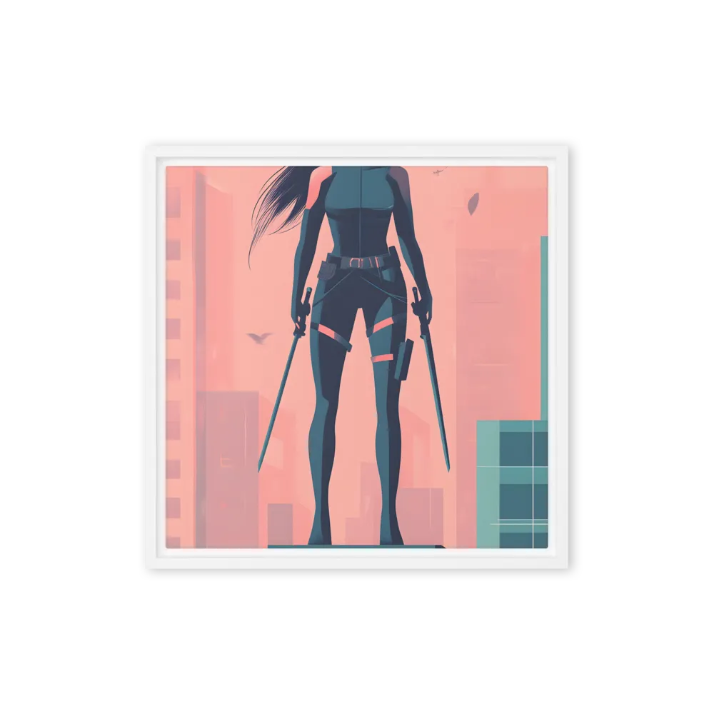Urban Sentinel: A Warrior's Stand | Canvas with White Frame | 16″×16″