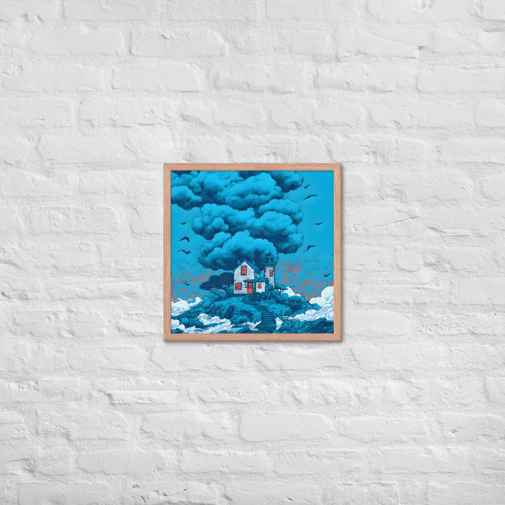 Beacon on Blue 
 Poster with Red oak Frame | 18″x 18″