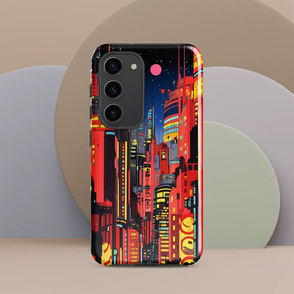 Neon Dreams: A Cyberpunk Cityscape | Phone Case |  S23 | Tough Case | Glossy