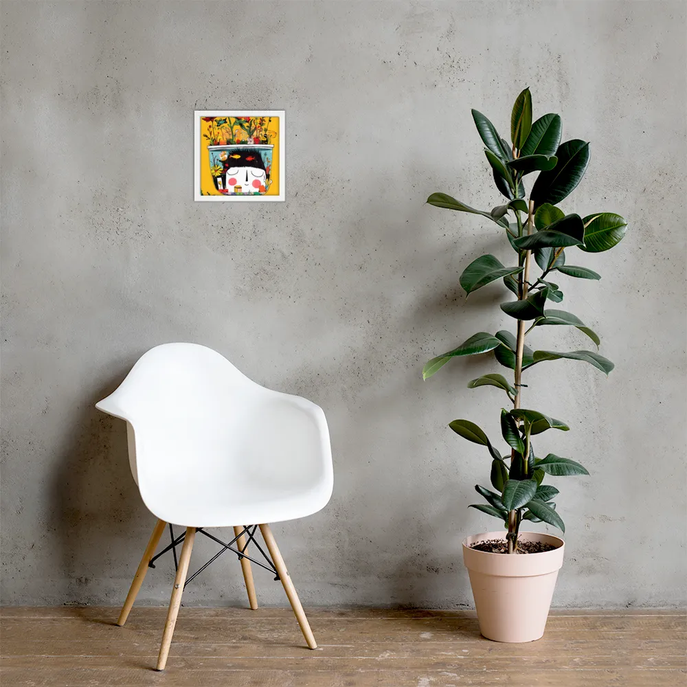 Whimsical Garden Head | Poster with White Frame | 10″×10″