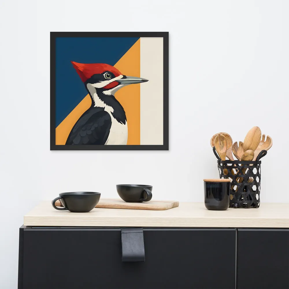 Red‑crested Woodpecker Study 
 Poster with Black Frame | 16″x 16″