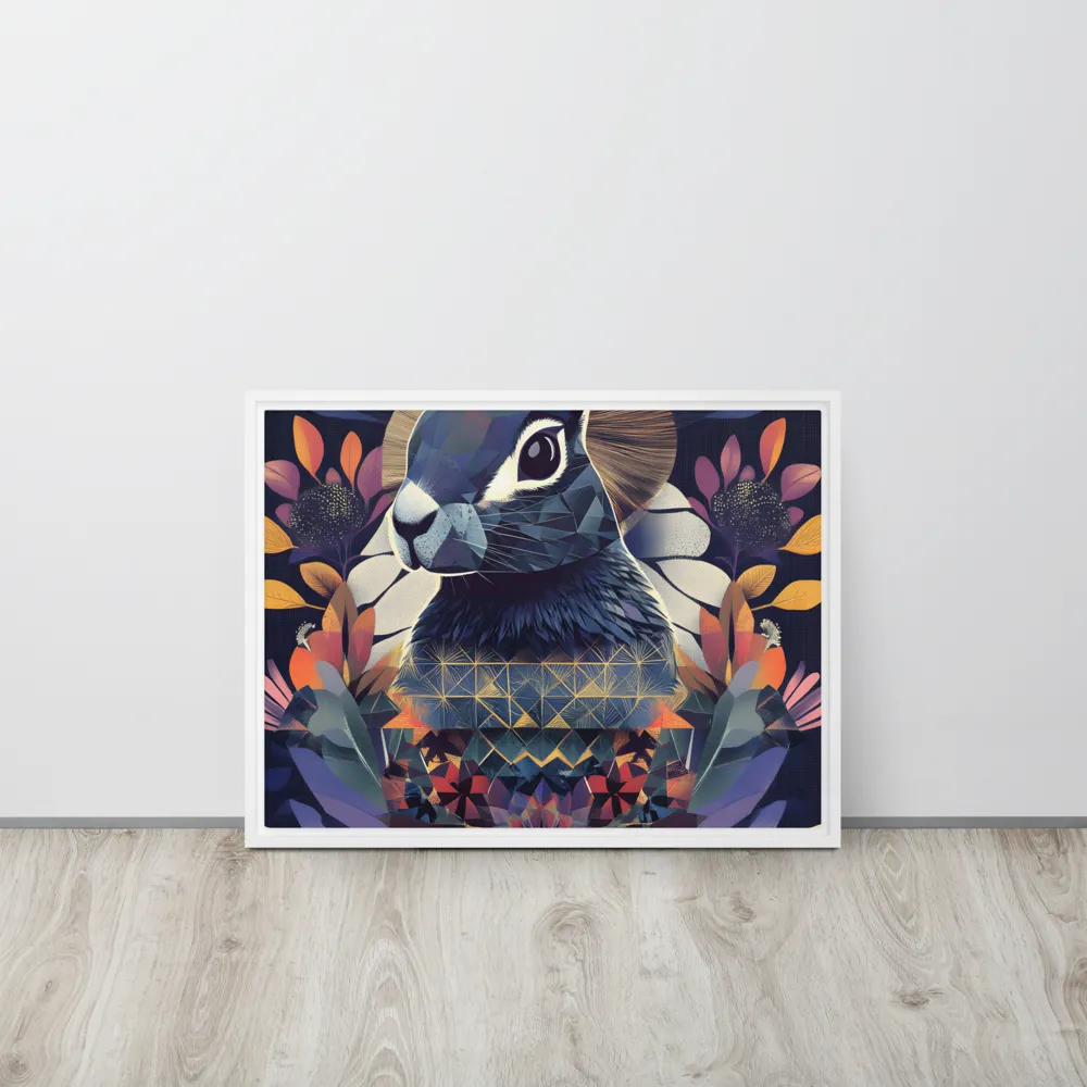Ethereal Bunny: A Geometric Wonderland | Canvas with White Frame | 18″×24″