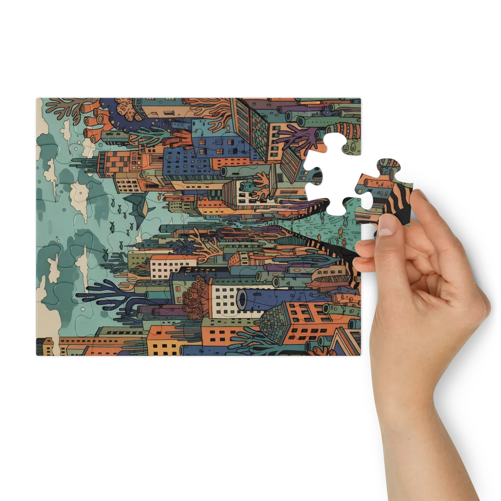 Submerged Cityscape 
 Jigsaw Puzzle in Tin Box