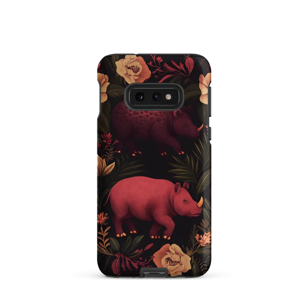Rhinos in Floral Embrace