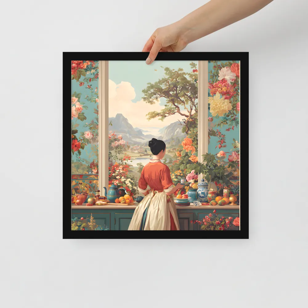 Window to the Garden 
 Poster with Black Frame | 16″x 16″