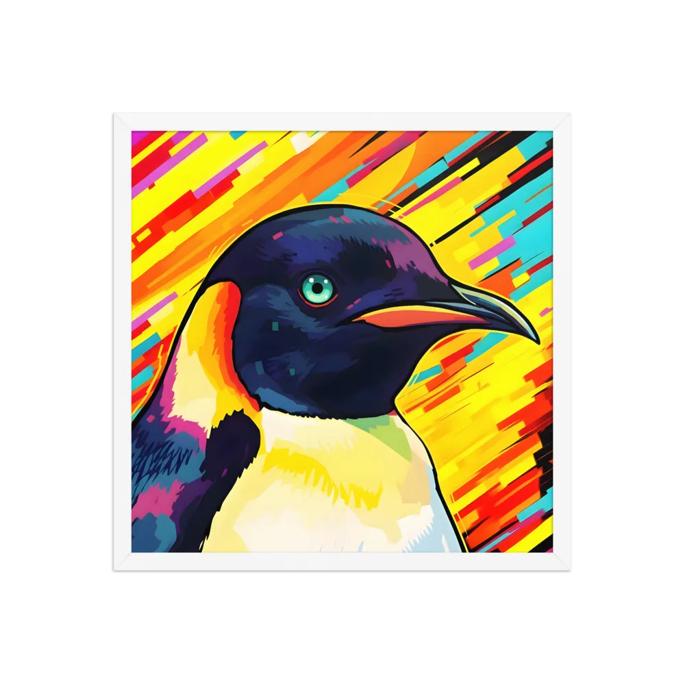 Neon Penguin 
 Poster with White Frame | 18″x 18″