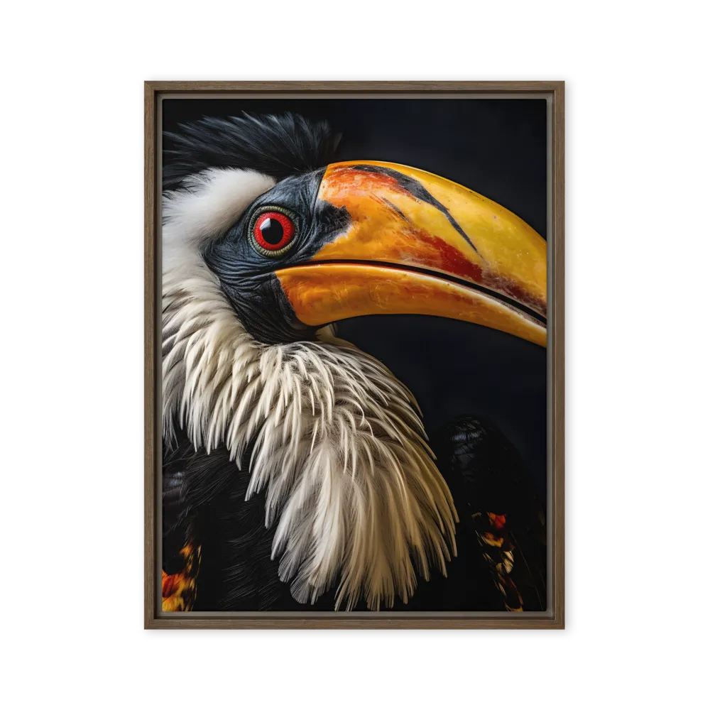 Majestic Hornbill Portrait | Canvas with Brown Frame | 24″×32″