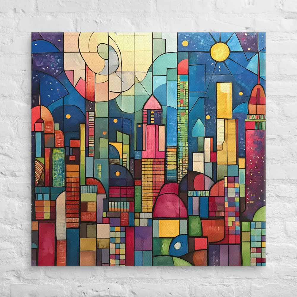 Geometric Harmony: A Vibrant Cityscape | Canvas | 37″×37″