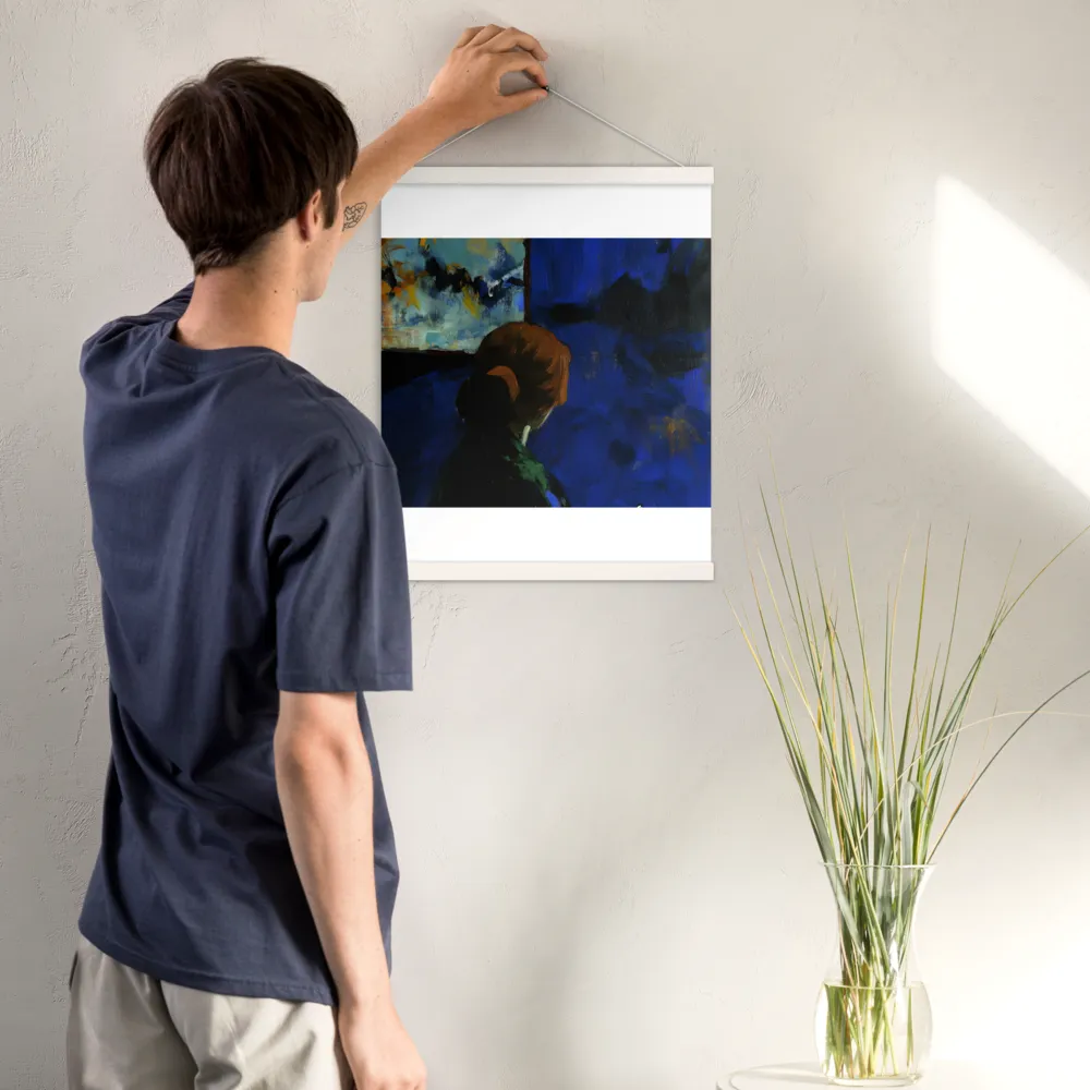 Contemplation Under the Night Sky | Poster With White Wood Hanger | 16″×20″