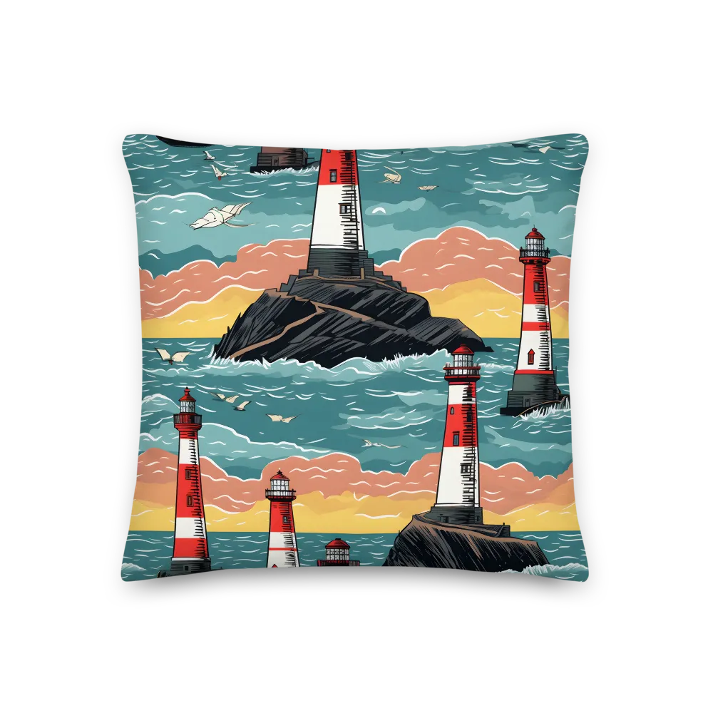 Lighthouses in a Whimsical Ocean | Pillow | 18″×18″