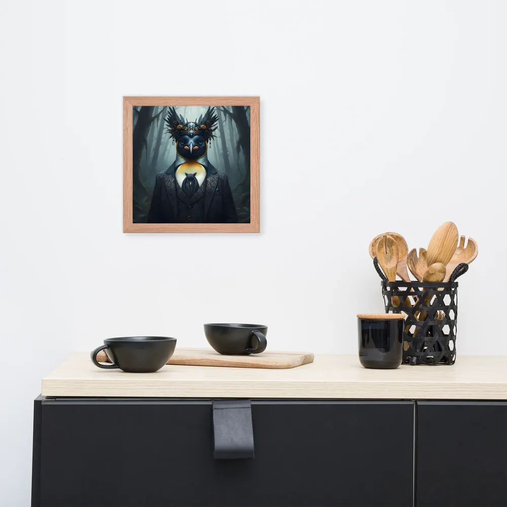 Regal Penguin 
 Poster with Red oak Frame | 10″x 10″