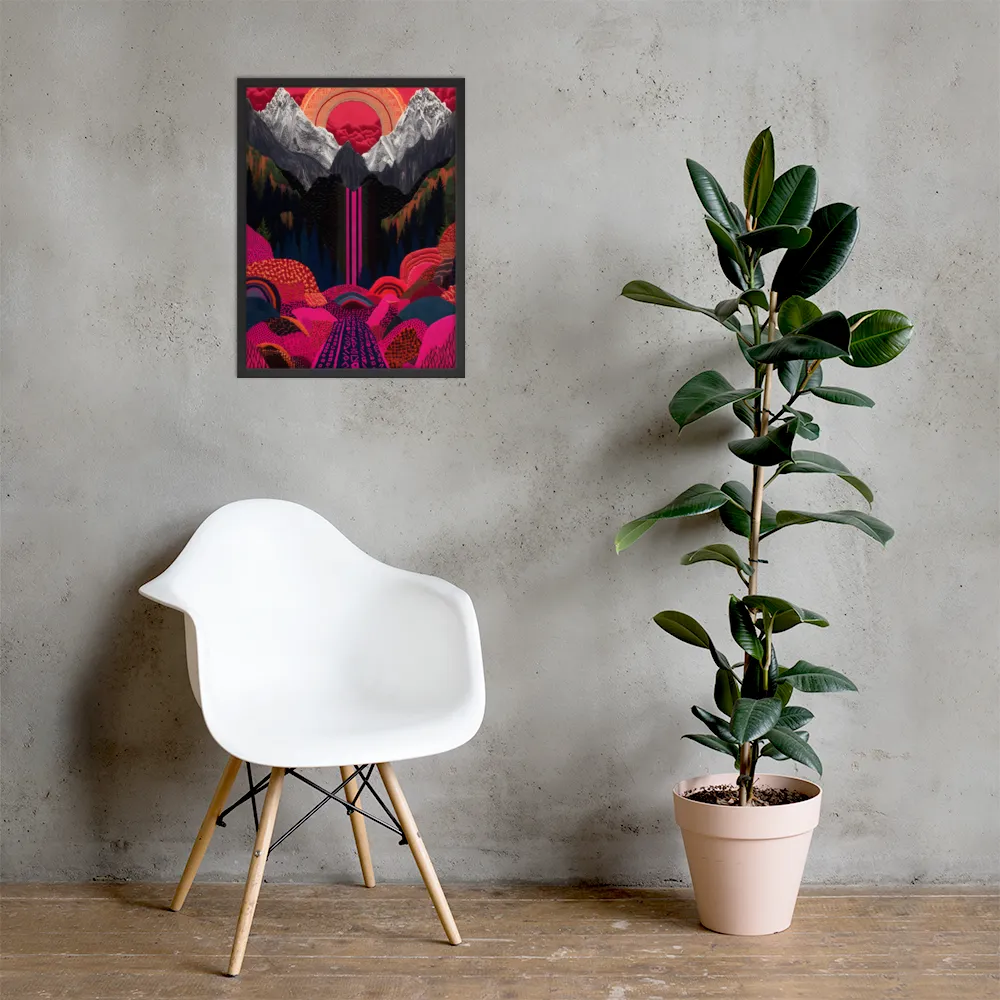 Ethereal Cascade: A Surreal Landscape | Poster with Black Frame | 18″×24″
