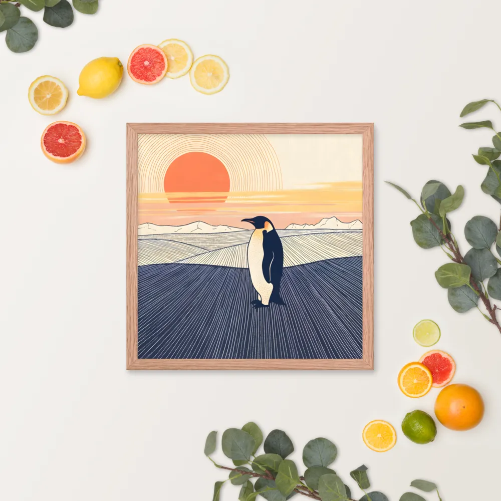 Penguin at Sunset 
 Poster with Red oak Frame | 16″x 16″