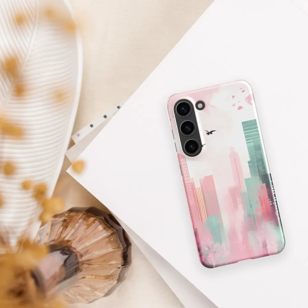 Dreamy Cityscape in Pink and Cyan