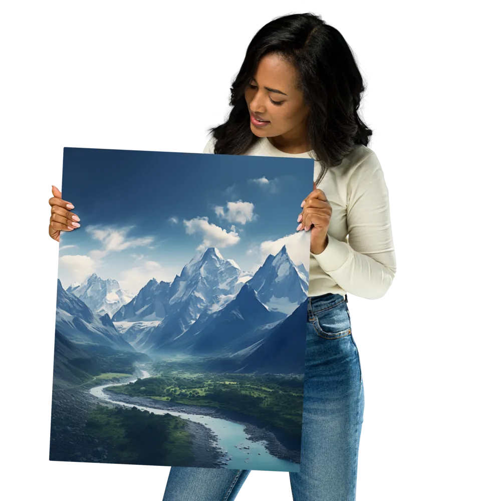 Majestic Serenity: A Landscape of Mountains and Rivers | Metal Print | 16″×20″