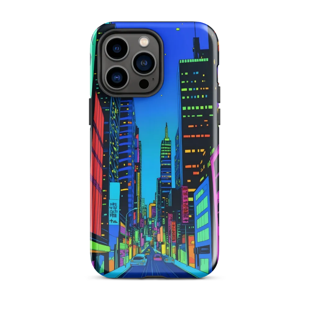 Neon Dreamscape: A Futuristic City at Dusk | Phone Case |  14 Pro Max | Tough Case | Glossy