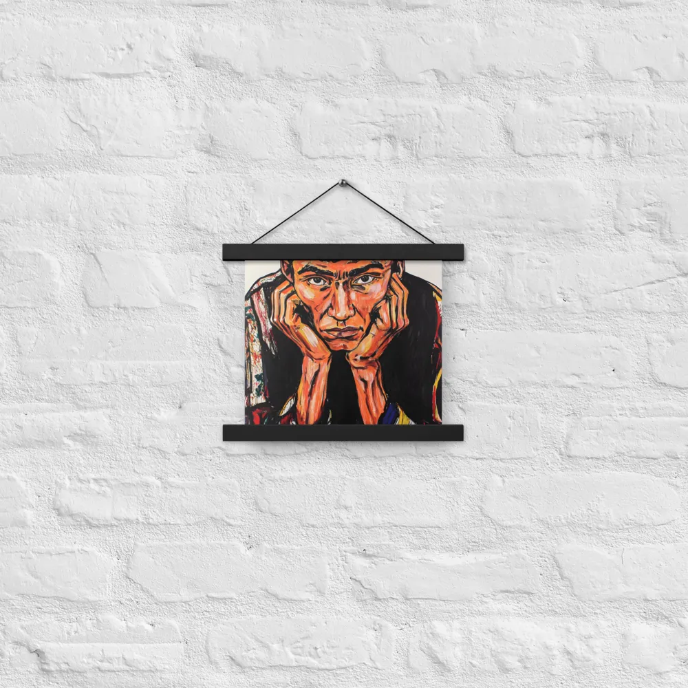 Contemplative Intensity: An Expressionist Portrait | Poster With Black Wood Hanger | 10″×10″