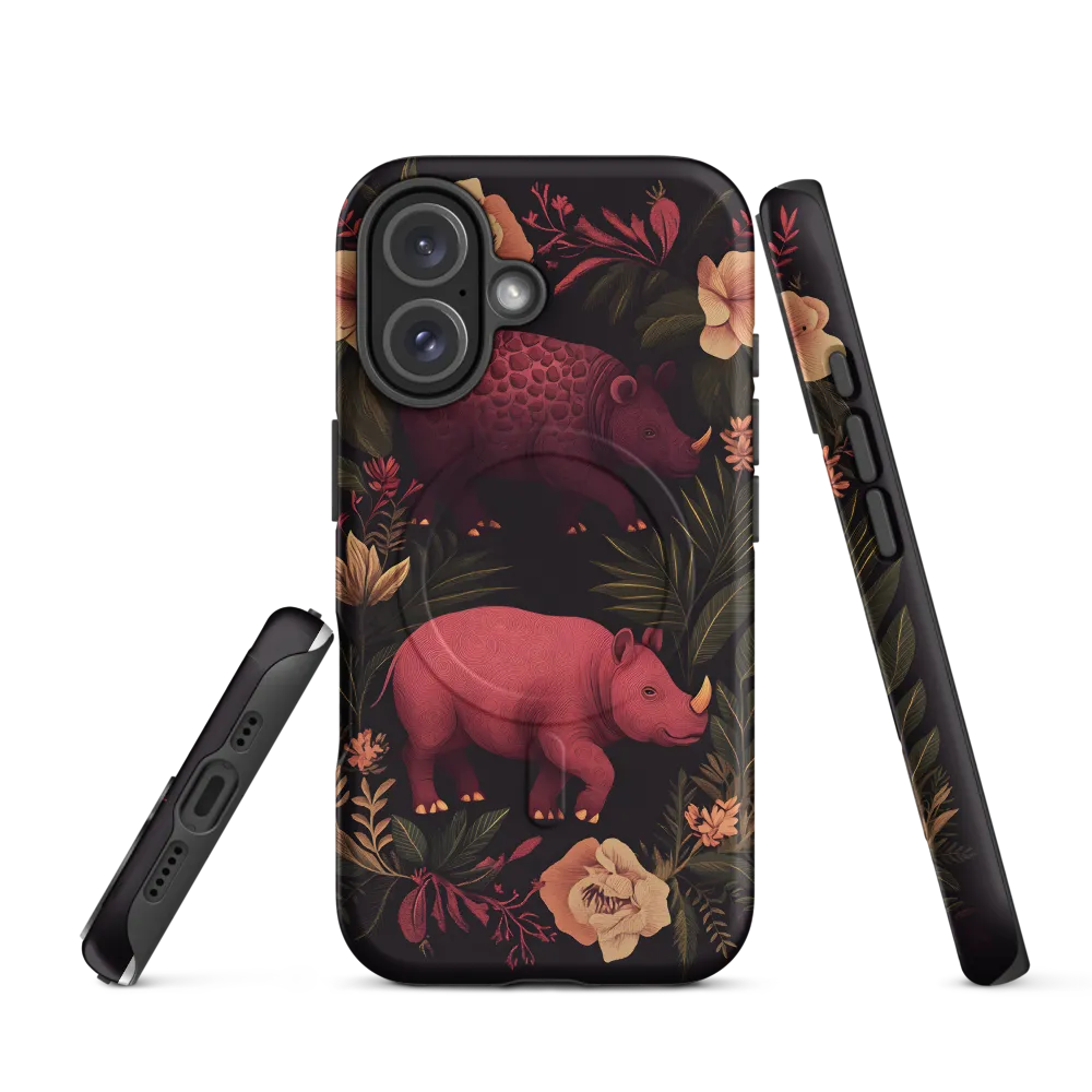 Rhinos in Floral Embrace