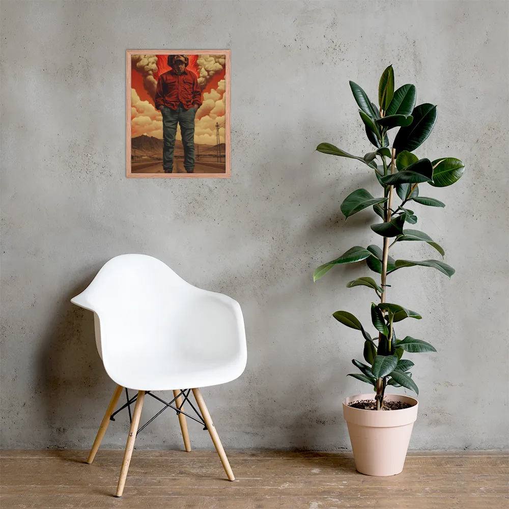 Defiant Spirit in a Surreal Landscape | Poster with Red oak Frame | 16″×20″
