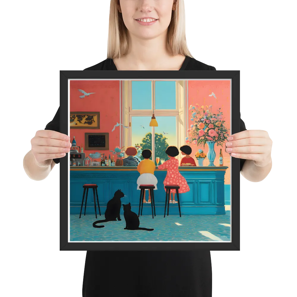 Sunlit Café Counter 
 Poster with Black Frame | 16″x 16″
