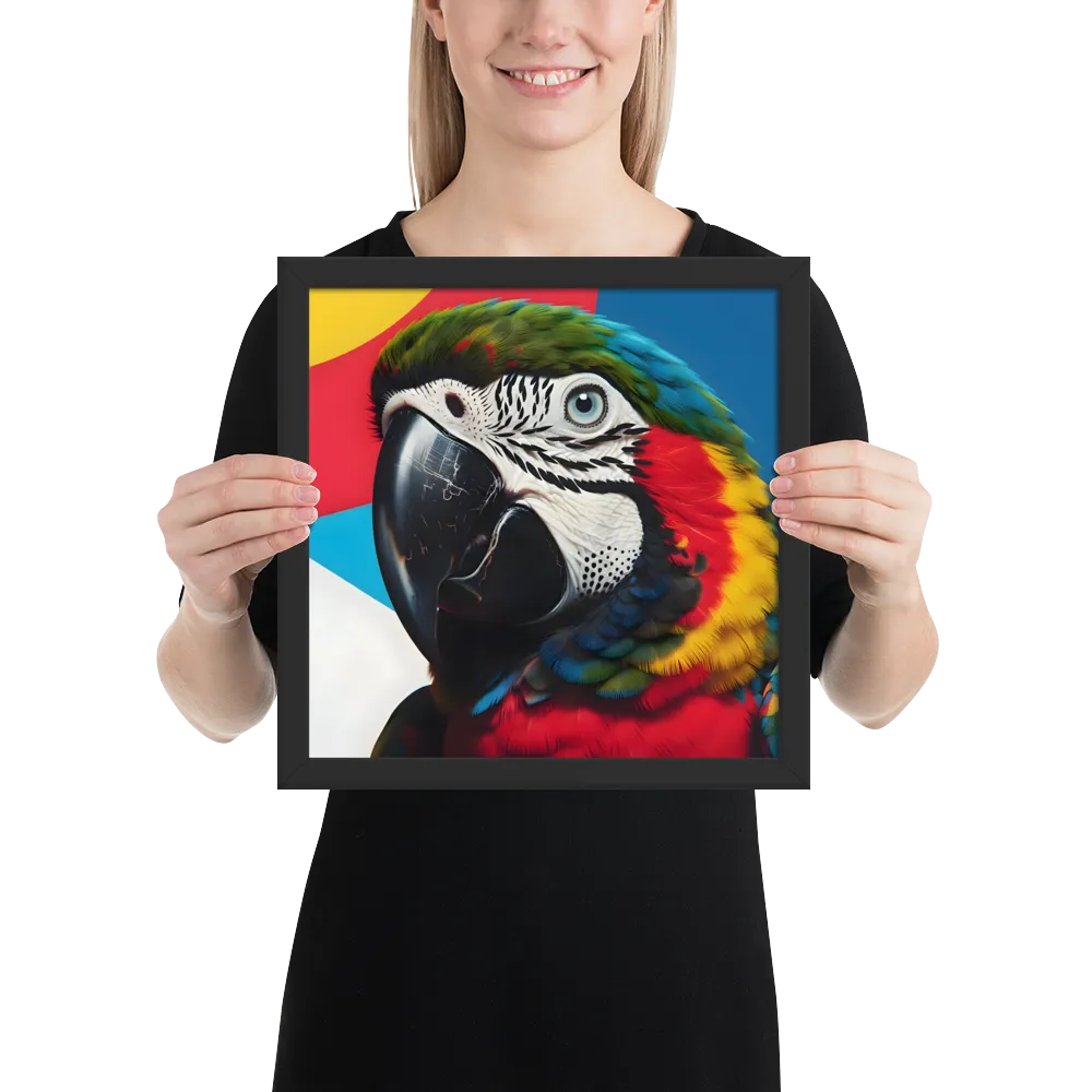 Scarlet Macaw Close-Up 
 Poster with Black Frame | 12″x 12″