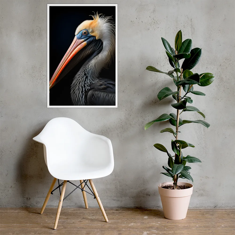 Majestic Portrait of a Pelican | Poster with White Frame | 24″×36″