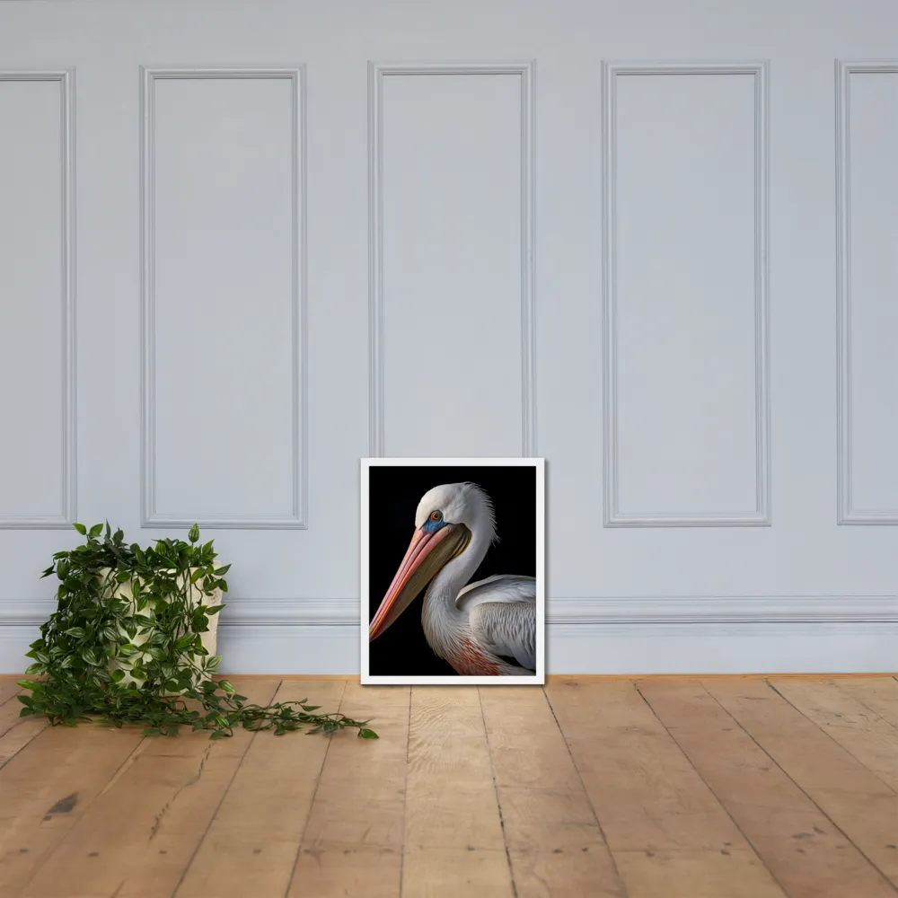 Elegance in White: The Pelican | Poster with White Frame | 16″×20″