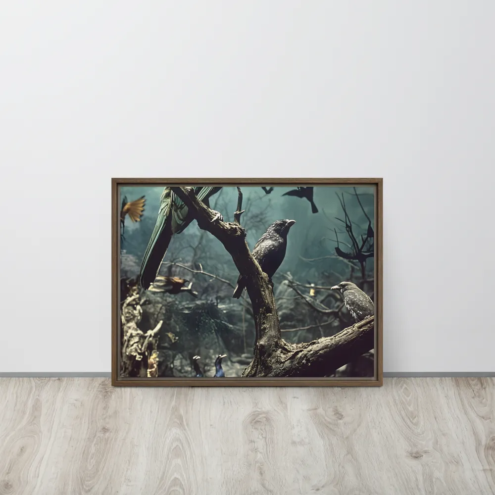Whispers of the Avian Realm | Canvas with Brown Frame | 18″×24″