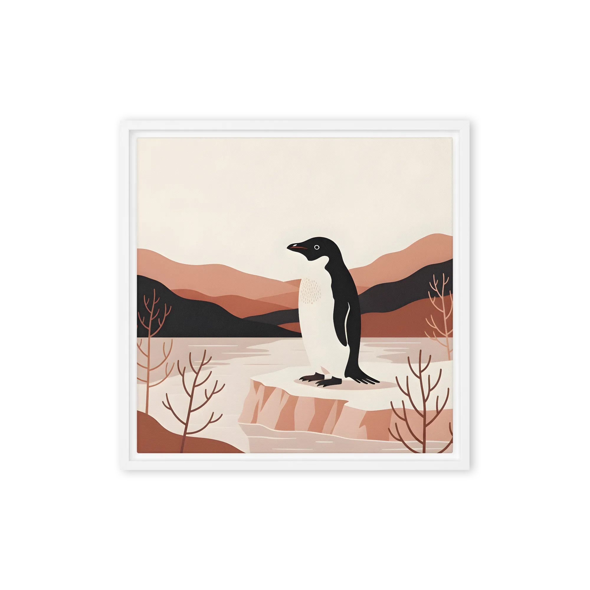 Penguin on Ice Floe 
 Canvas with White Frame