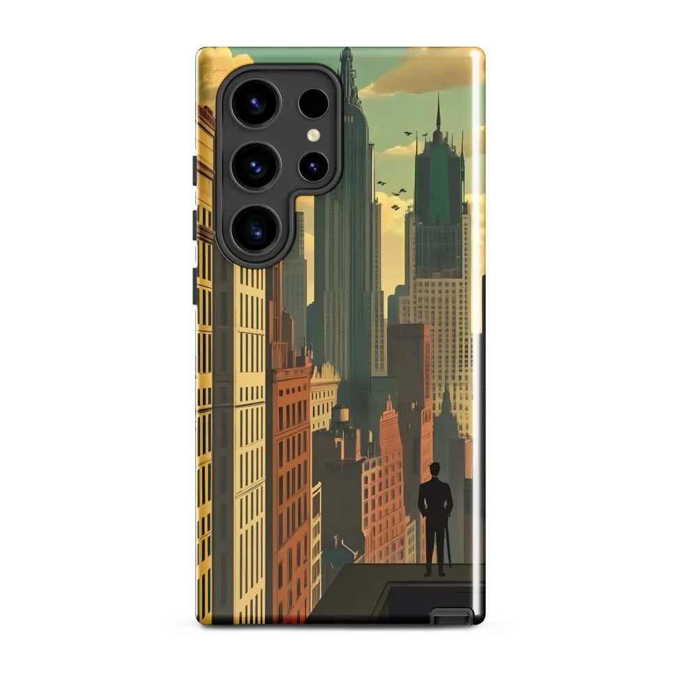 Urban Dreams: A Silhouette in Art Deco Cityscape
