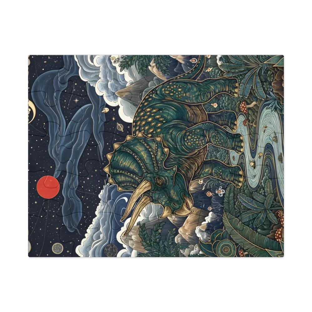 Starry Triceratops 
 Jigsaw Puzzle in Tin Box