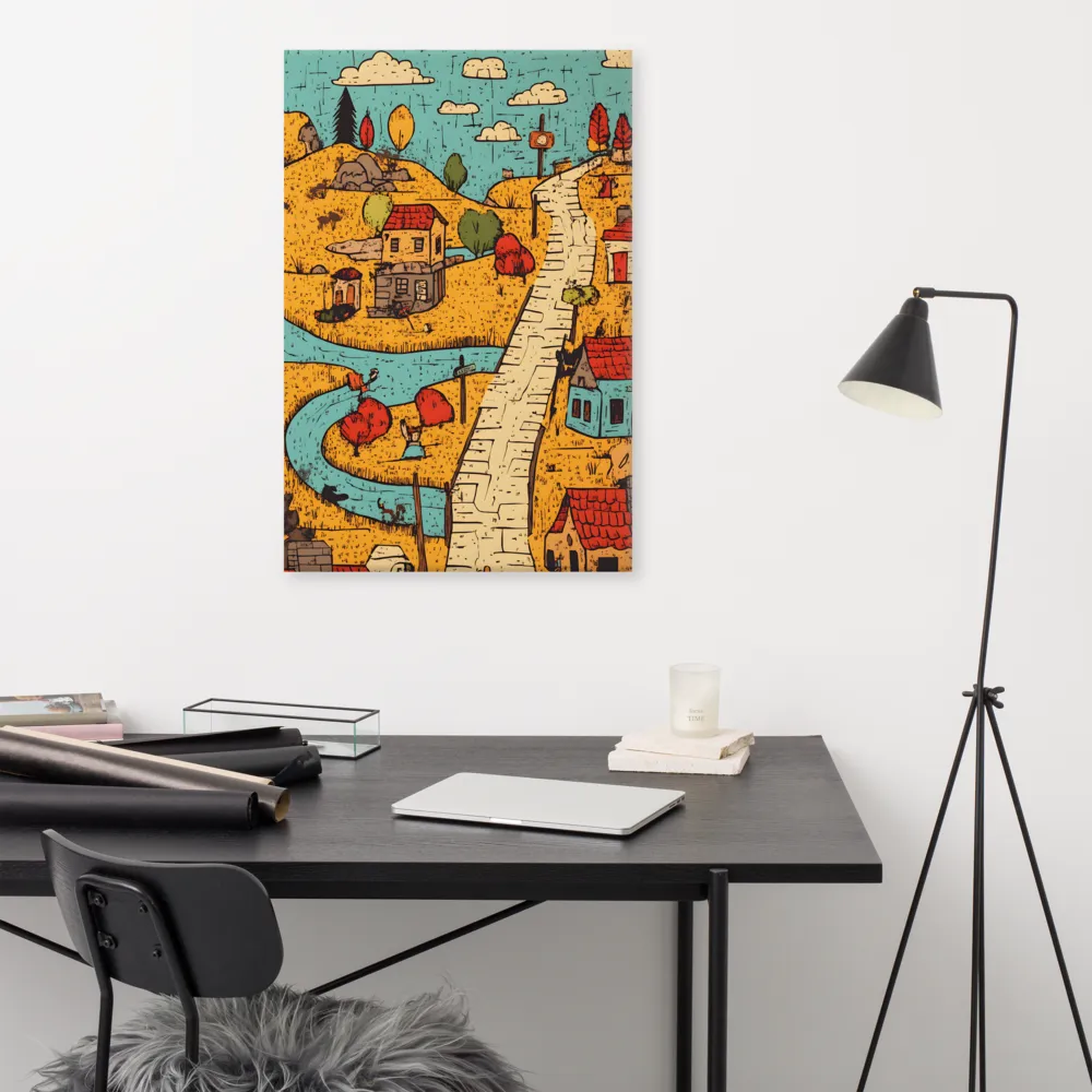 Whimsical Village Landscape | Canvas | 24″×36″