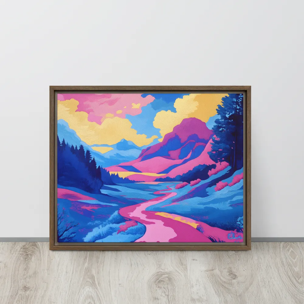 Dreamscape: The Serene River | Canvas with Brown Frame | 16″×20″