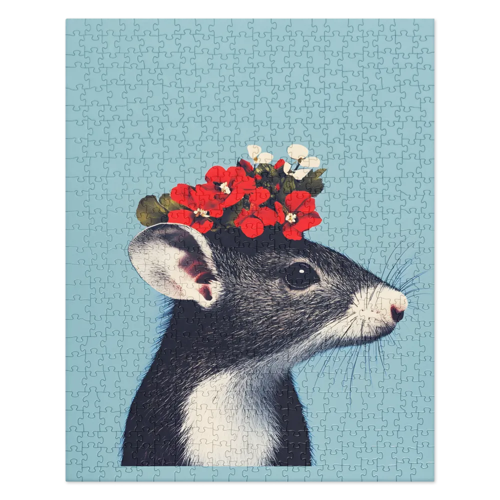 Whimsical Flora: A Mouse's Floral Crown | Jigsaw Puzzle | 520 pieces