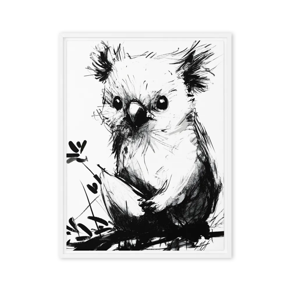 Whimsical Koala in Ink | Canvas with White Frame | 24″×32″