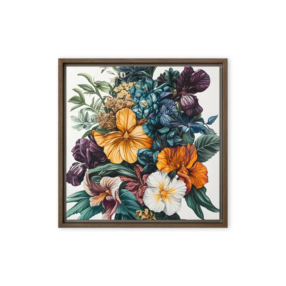 Floral Symphony | Canvas with Brown Frame | 16″×16″