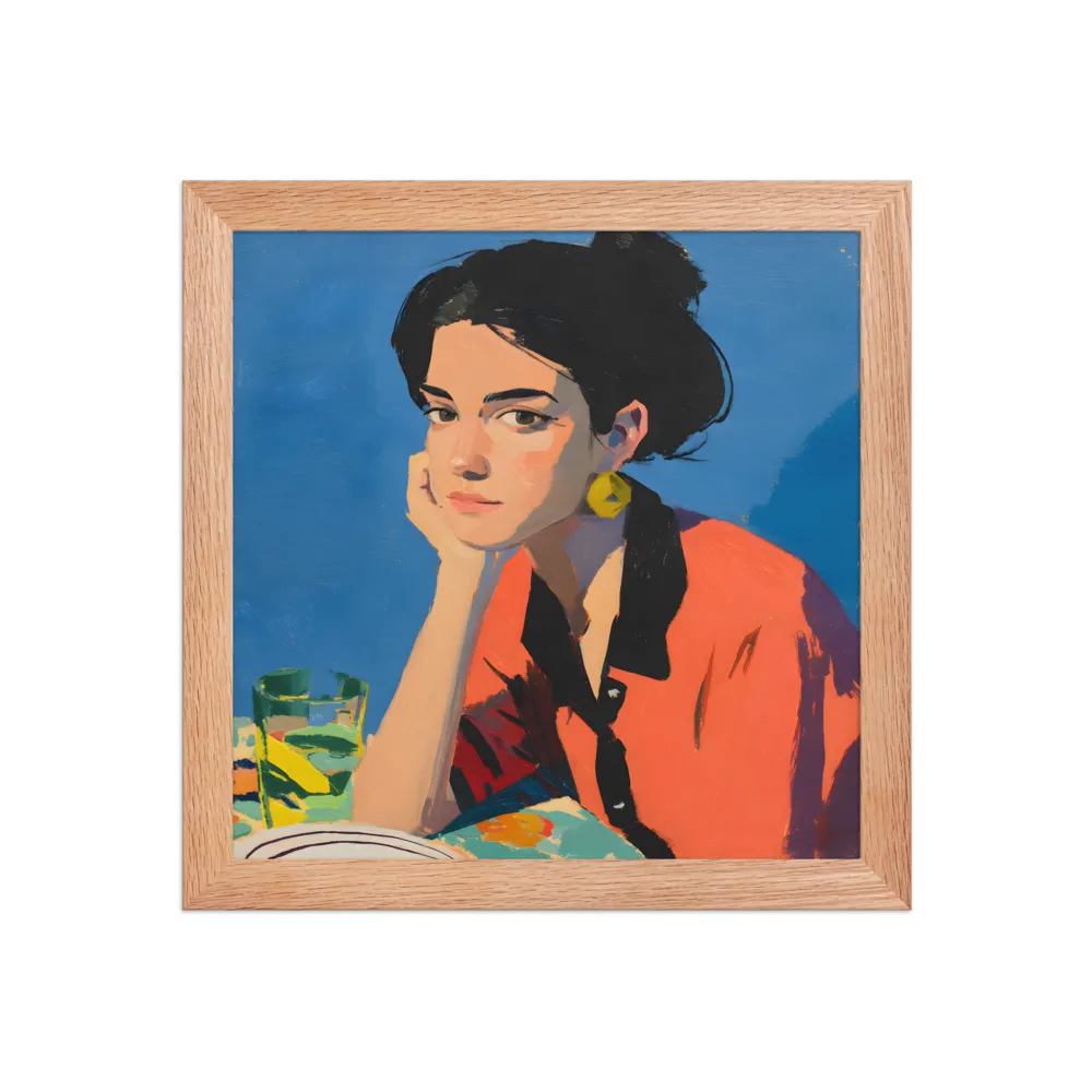 Contemplation in Blue 
 Poster with Red oak Frame | 10″x 10″