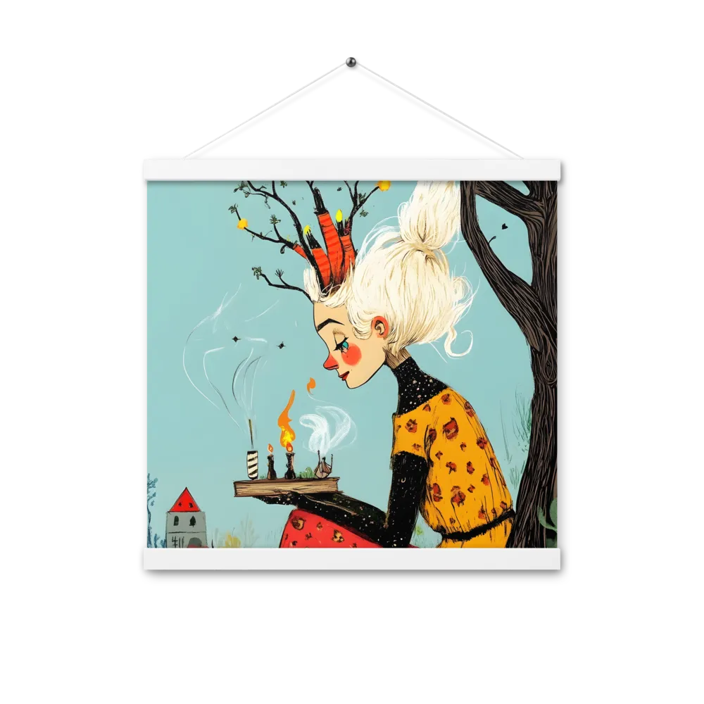 Whimsical Nature Girl | Poster With White Wood Hanger | 16″×16″