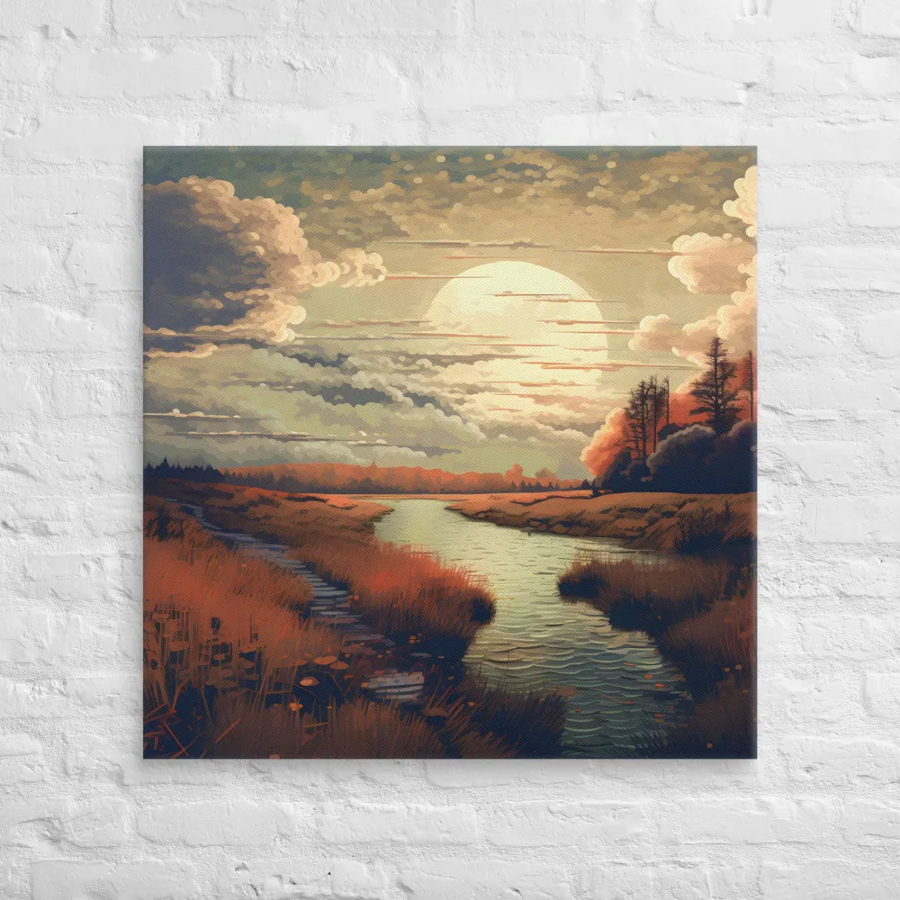 Whispers of Dusk: A Tranquil River Landscape | Canvas | 32″×32″