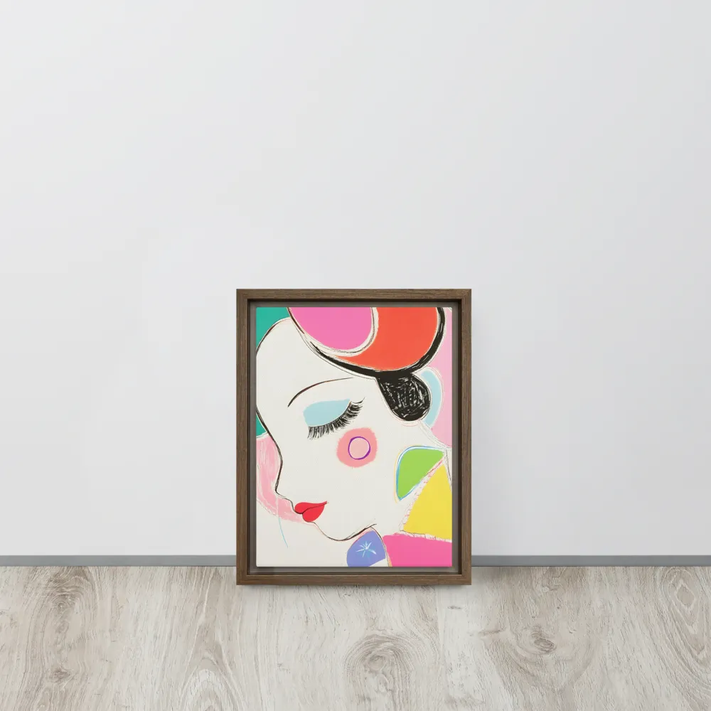 Whimsical Portrait in Colorful Abstraction | Canvas with Brown Frame | 9″×12″