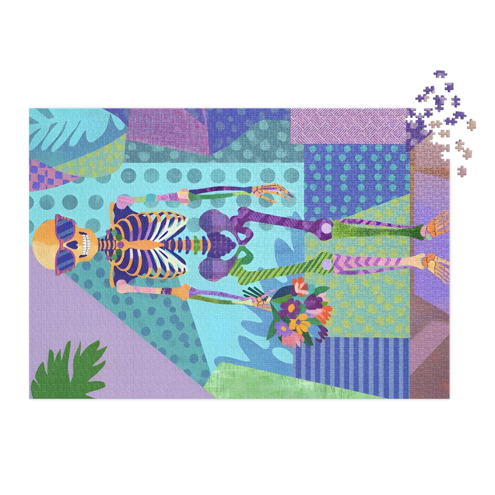 Patchwork Skeleton Blooms 
 Jigsaw Puzzle in Tin Box