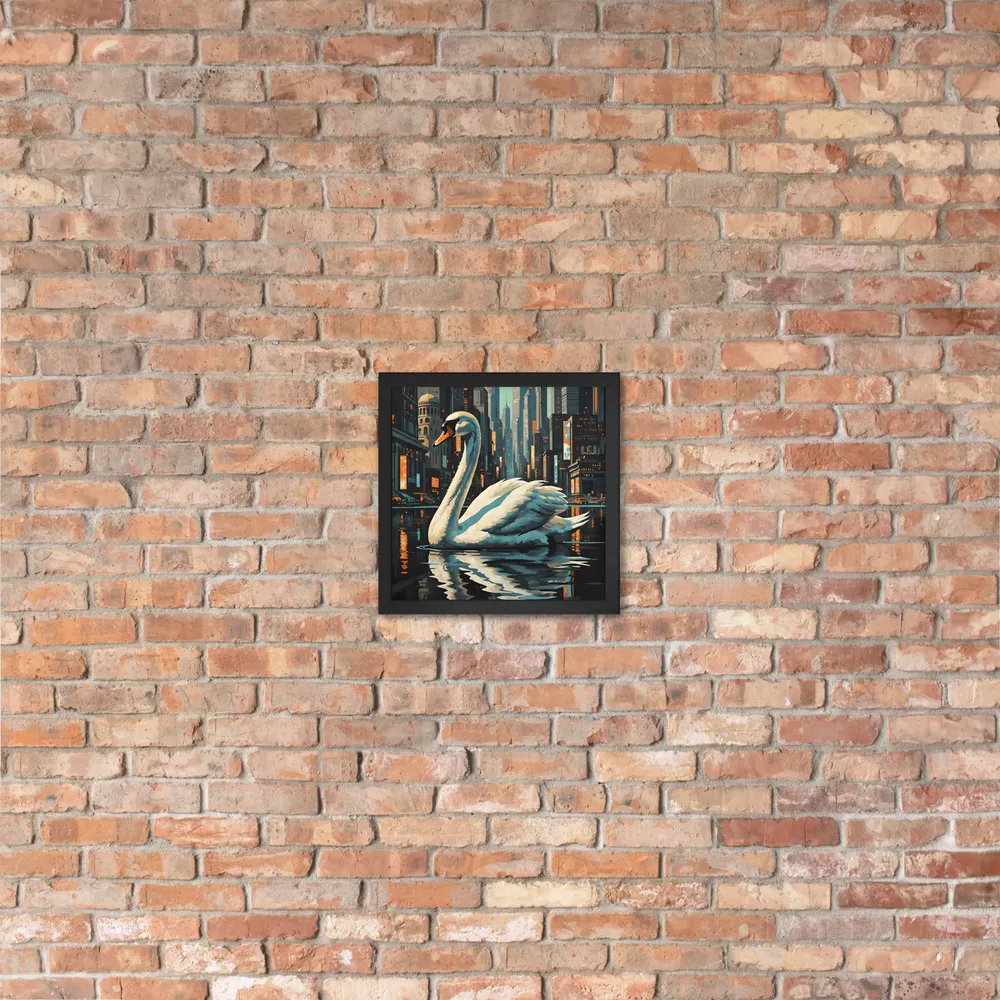 Urban Swan 
 Poster with Black Frame | 12″x 12″