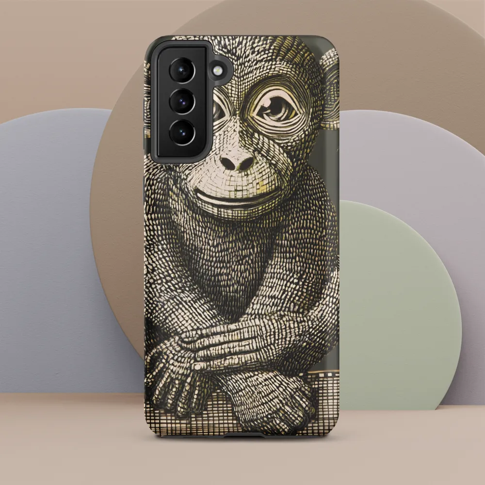 Seated Monkey — Linear Study in Olive and Cream