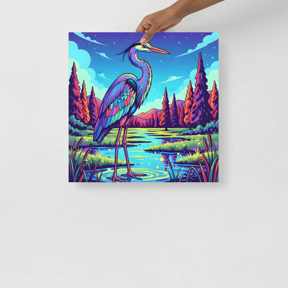 Neon Heron 
 Poster | 18″x 18″