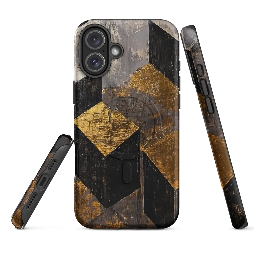 Geometric Harmony in Gold and Black | Phone Case |  16 Plus | MagSafe® Tough Case | Matte