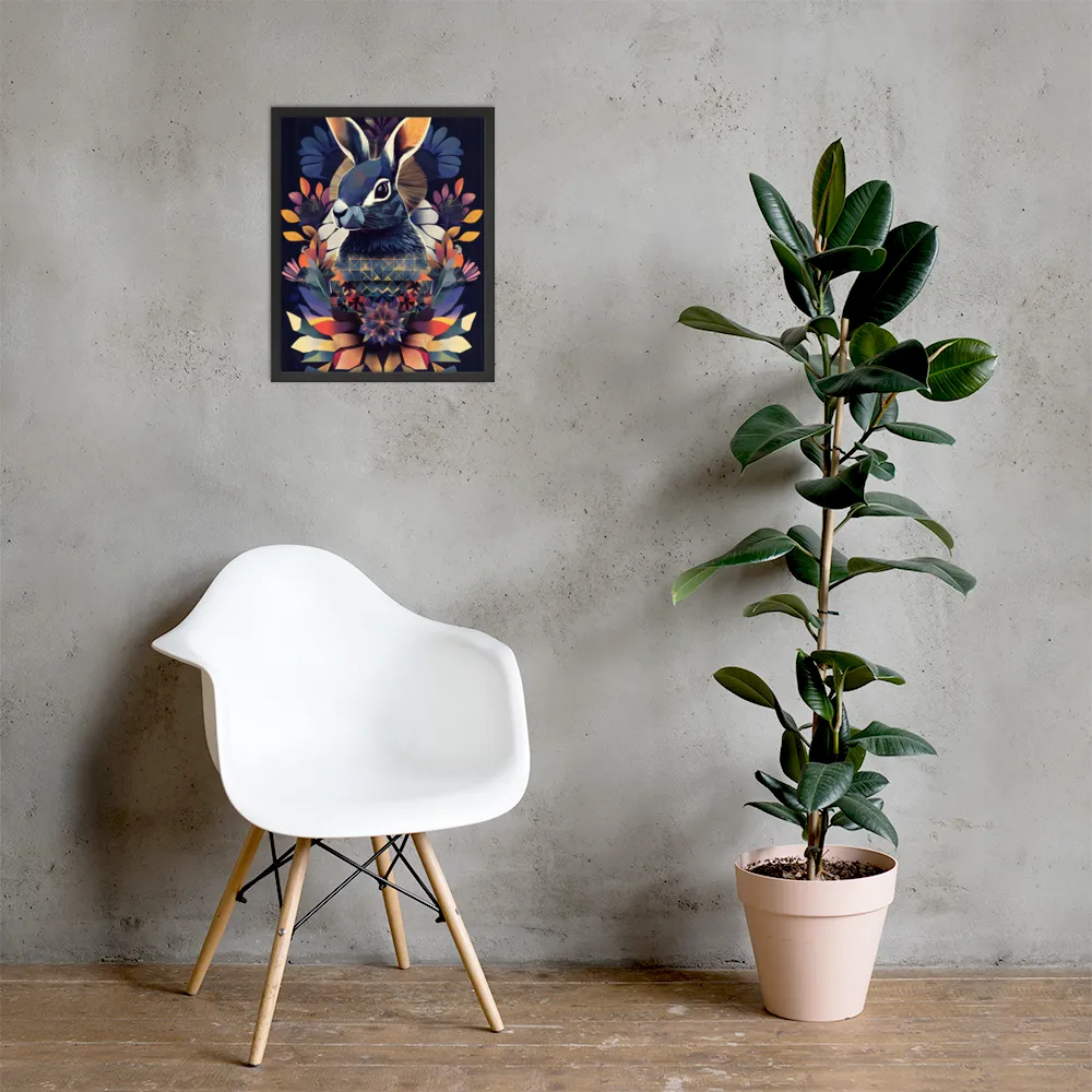 Ethereal Bunny: A Geometric Wonderland | Poster with Black Frame | 16″×20″