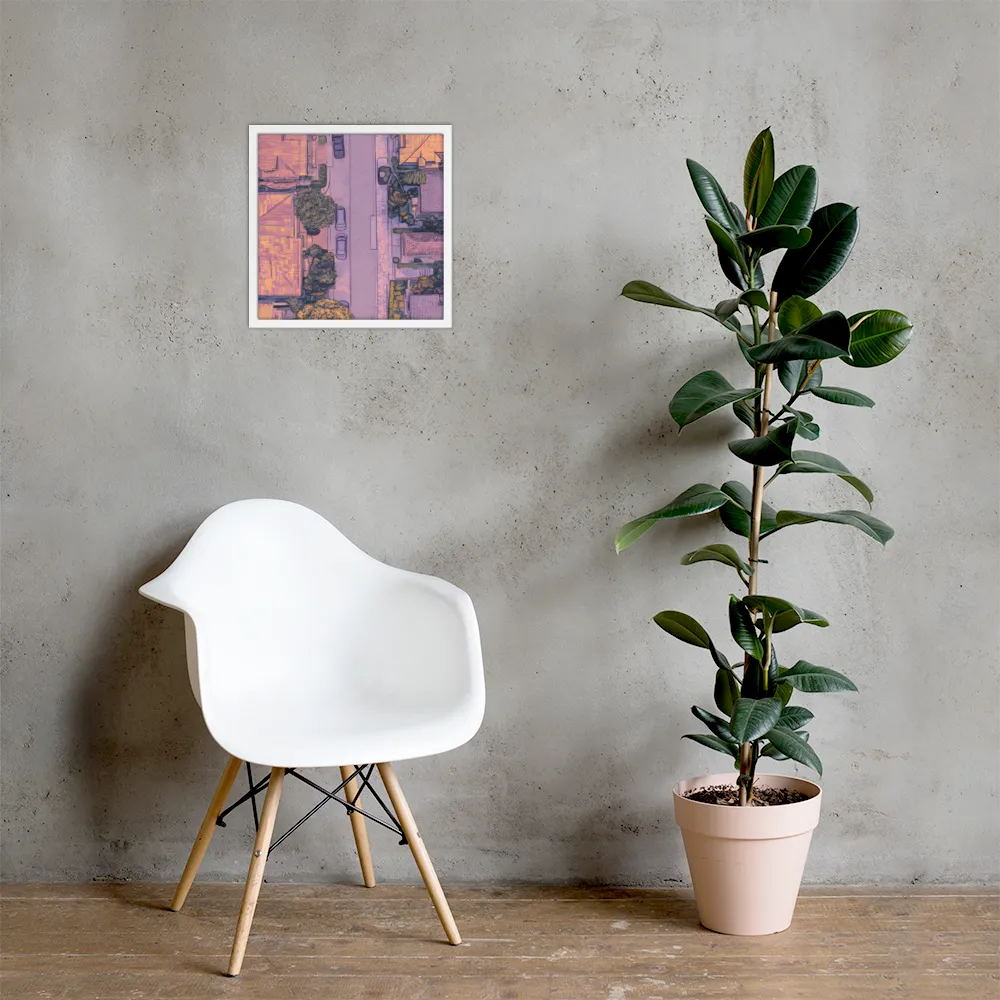 Aerial Serenity: Suburban Oasis | Poster with White Frame | 16″×16″